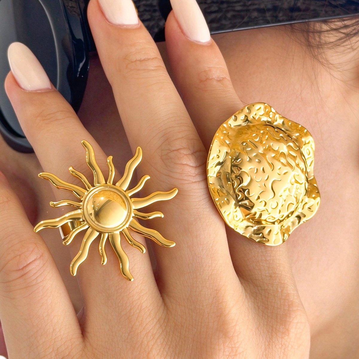 316L Stainless Steel 18K PVD Gold Sunburst Ring made with 316L stainless steel and 18K PVD gold finish for wholesale jewelry buyers - image 4