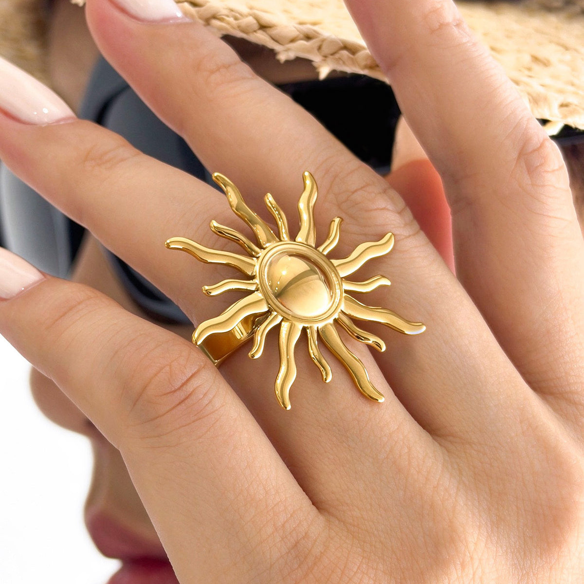 316L Stainless Steel 18K PVD Gold Sunburst Ring made with 316L stainless steel and 18K PVD gold finish for wholesale jewelry buyers - image 5