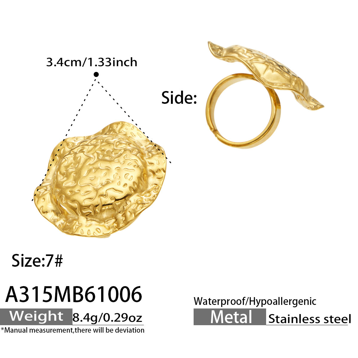 316L Stainless Steel 18K PVD Gold Sunburst Ring made with 316L stainless steel and 18K PVD gold finish for wholesale jewelry buyers - image 9