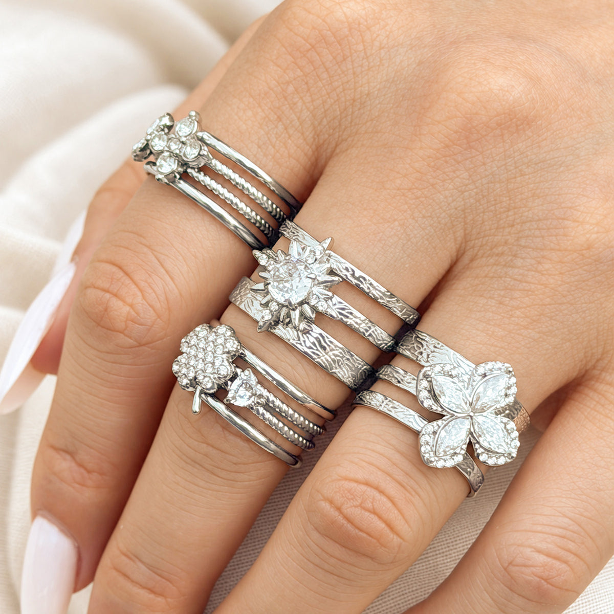 316L Stainless Steel 18K PVD Gold Sunflower Zircon Open Ring made with 316L stainless steel and 18K PVD gold finish for wholesale jewelry buyers - image 18