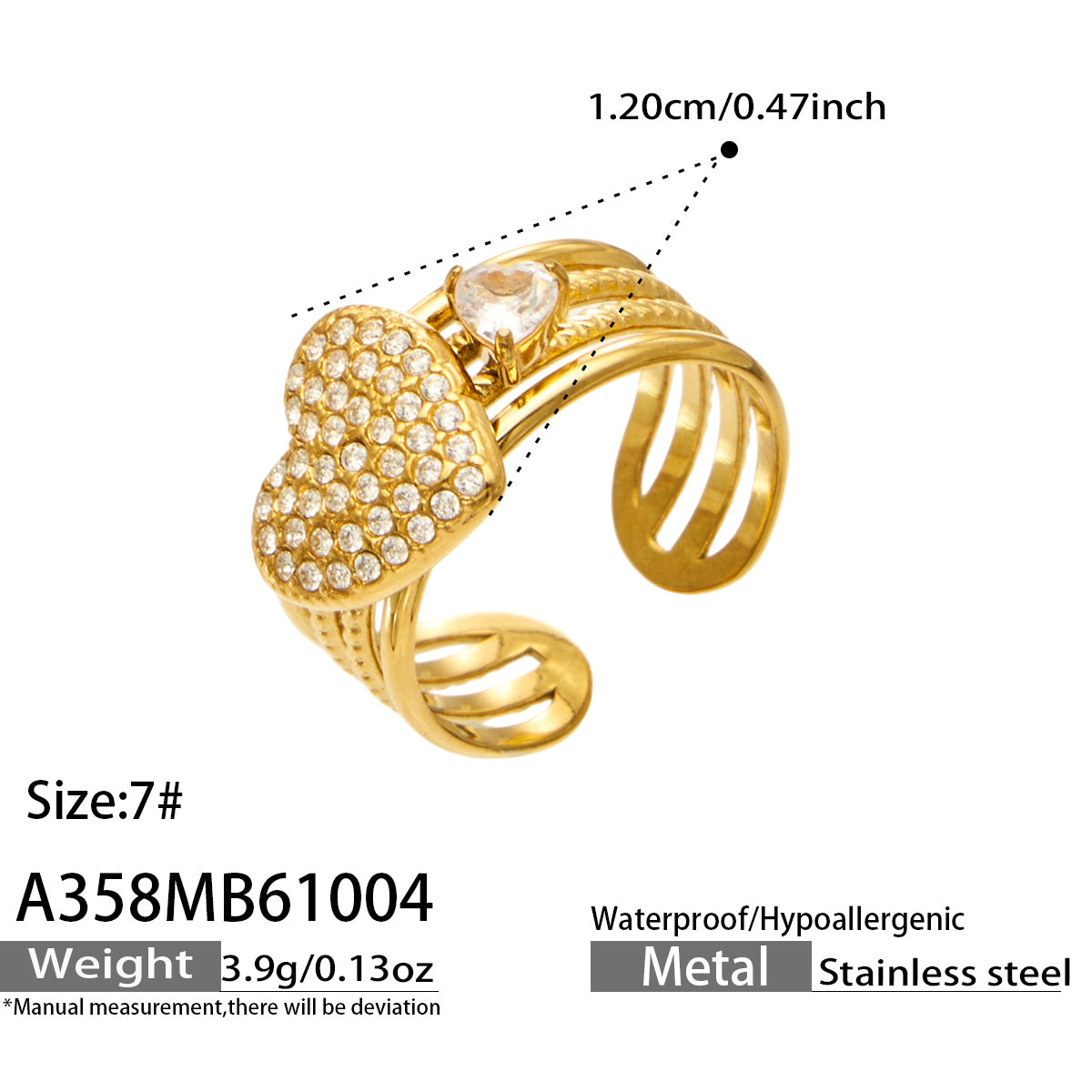 316L Stainless Steel 18K PVD Gold Sunflower Zircon Open Ring made with 316L stainless steel and 18K PVD gold finish for wholesale jewelry buyers - image 22