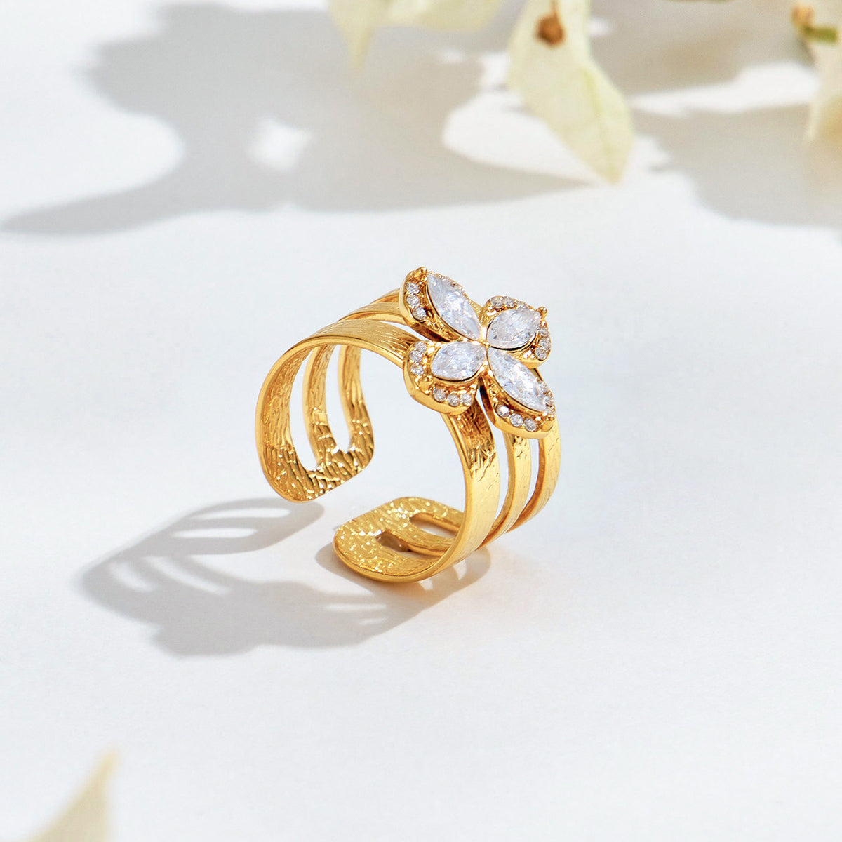 316L Stainless Steel 18K PVD Gold Sunflower Zircon Open Ring made with 316L stainless steel and 18K PVD gold finish for wholesale jewelry buyers - image 4