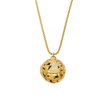 MiduoduoJewelry gold textured floral medallion pendant necklace on a white background