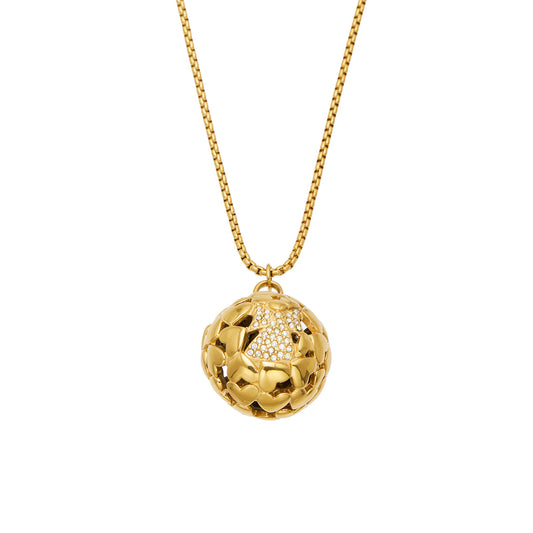 MiduoduoJewelry gold textured floral medallion pendant necklace on a white background