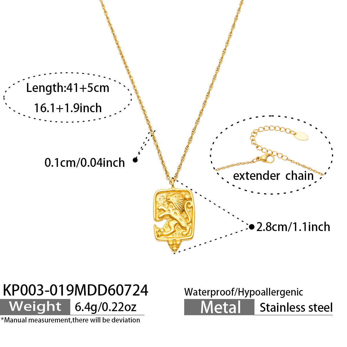 MiduoduoJewelry textured rectangular pendant necklace size and chain specification guide