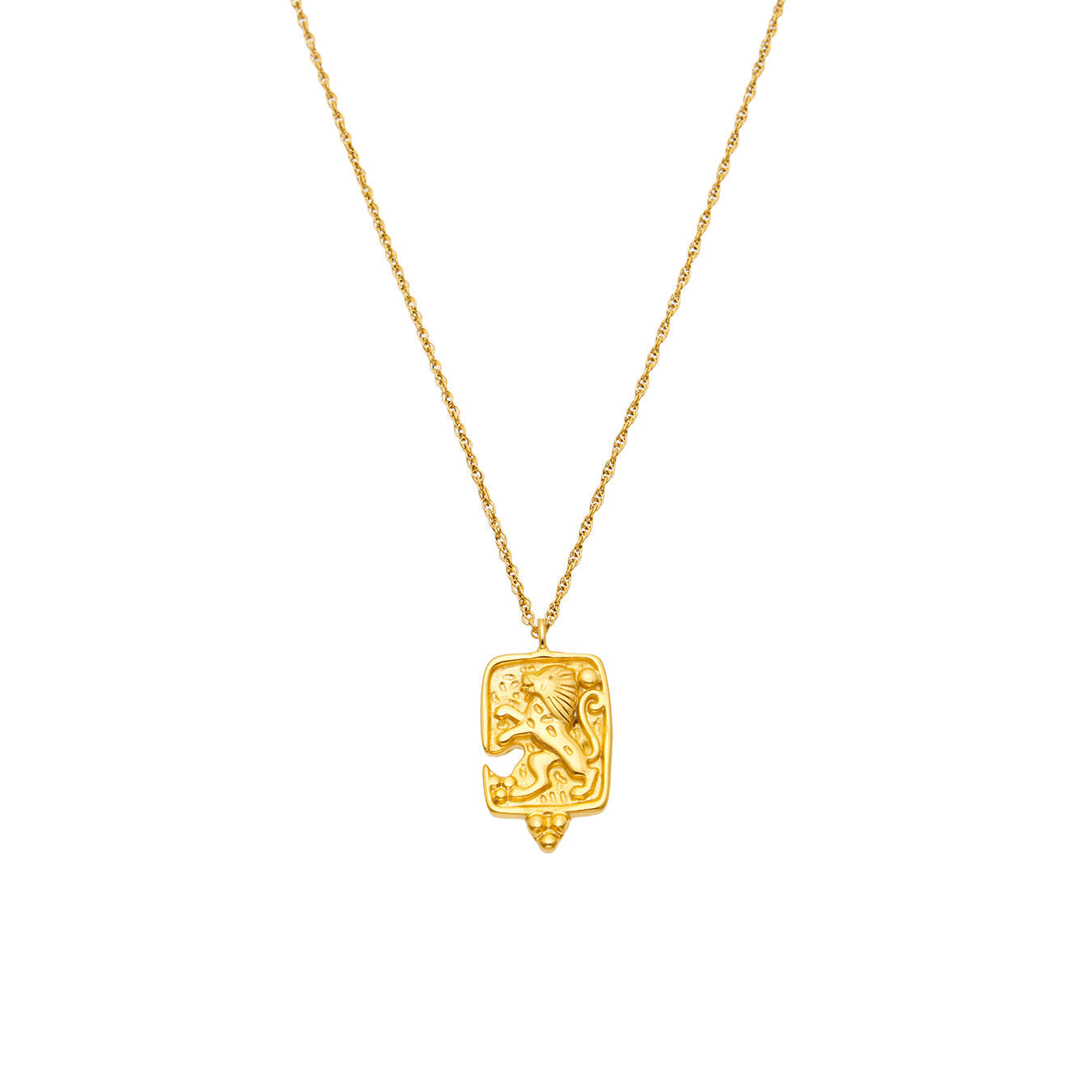 MiduoduoJewelry textured relief rectangular pendant necklace in gold tone on a white background