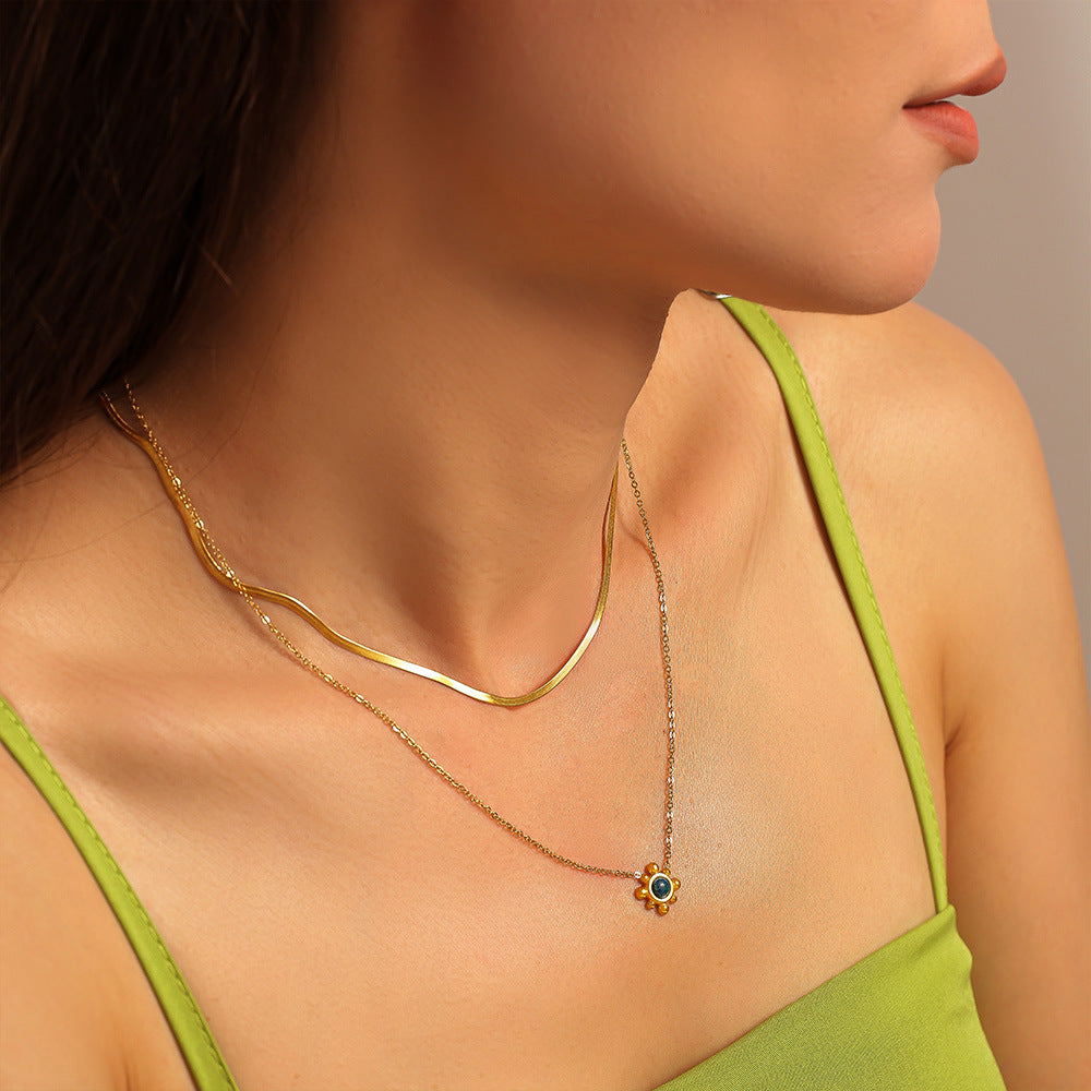 316L Stainless Steel 18K Gold PVD  Natural Gemstone Layering Jewelry Set Necklace & Earrings