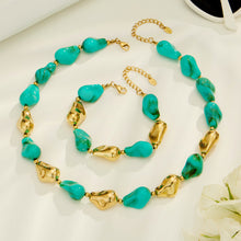 Turquoise green resin necklace and matching bracelet set with organic statement beads