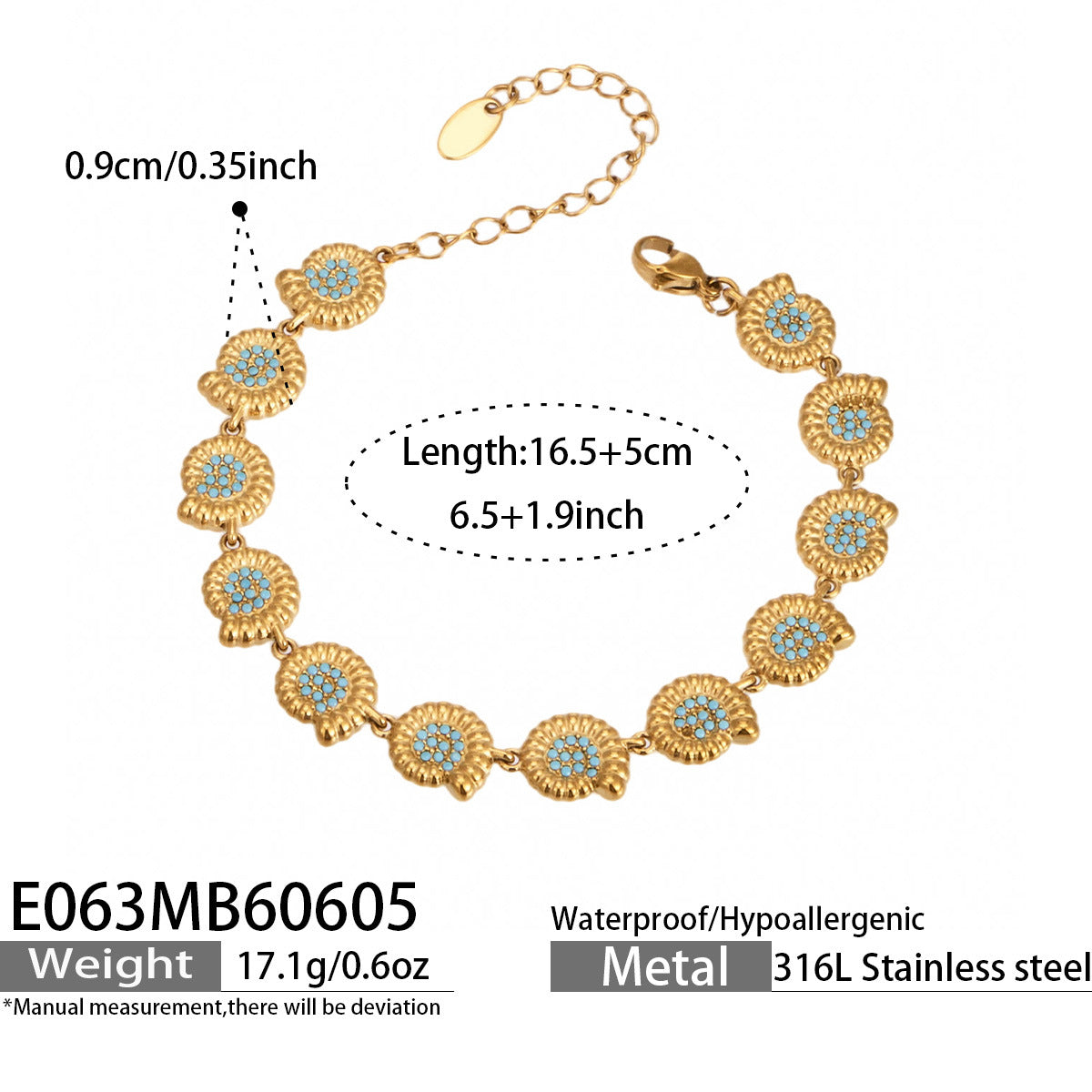 316L Stainless Steel 18K PVD Gold Turquoise Ocean Bracelet made with 316L stainless steel and 18K PVD gold finish for wholesale jewelry buyers - image 12