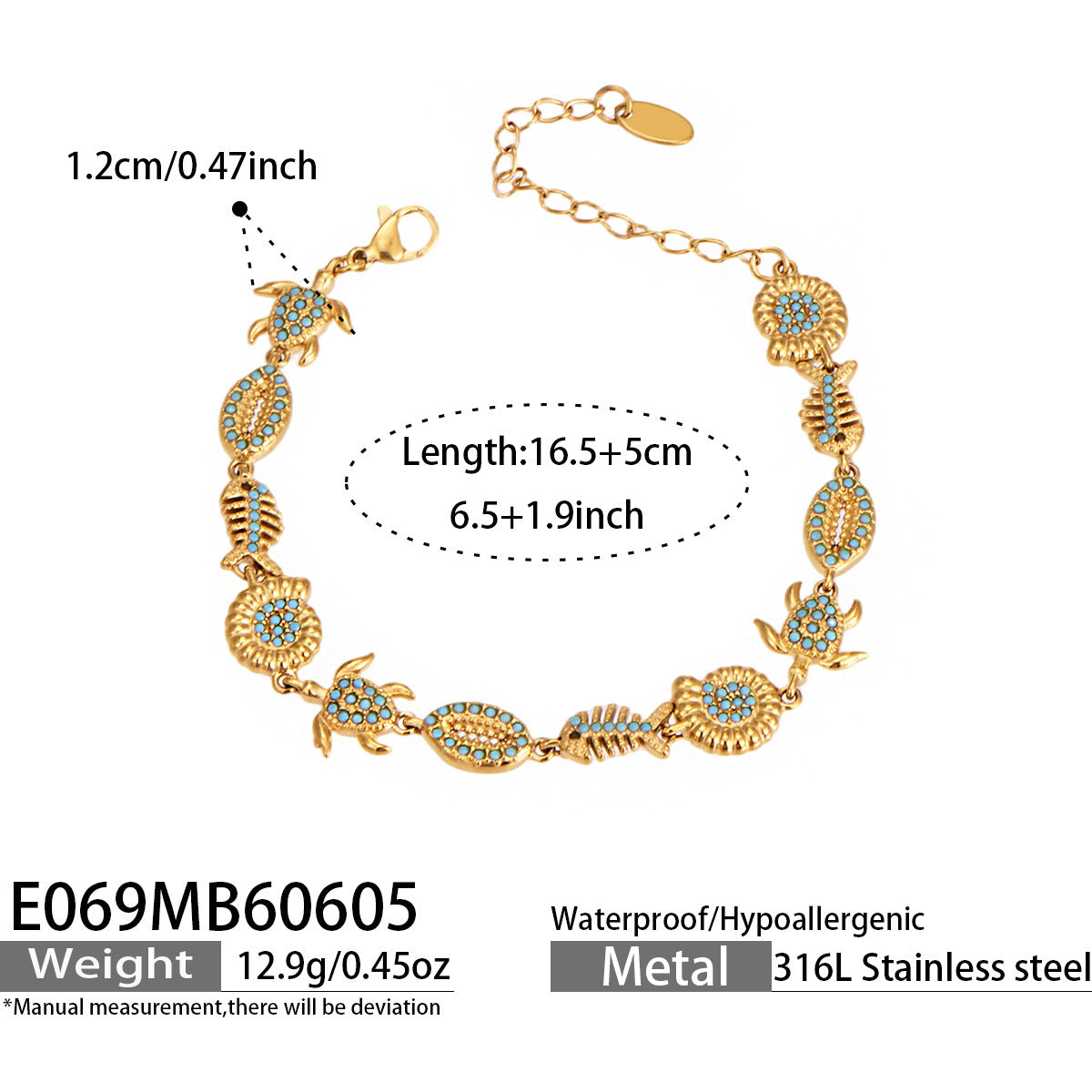 316L Stainless Steel 18K PVD Gold Turquoise Ocean Bracelet made with 316L stainless steel and 18K PVD gold finish for wholesale jewelry buyers - image 15