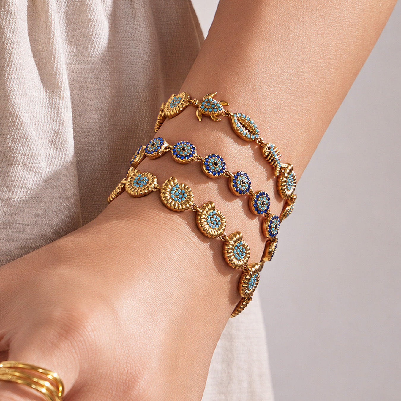 316L Stainless Steel 18K PVD Gold Turquoise Ocean Bracelet made with 316L stainless steel and 18K PVD gold finish for wholesale jewelry buyers - image 9