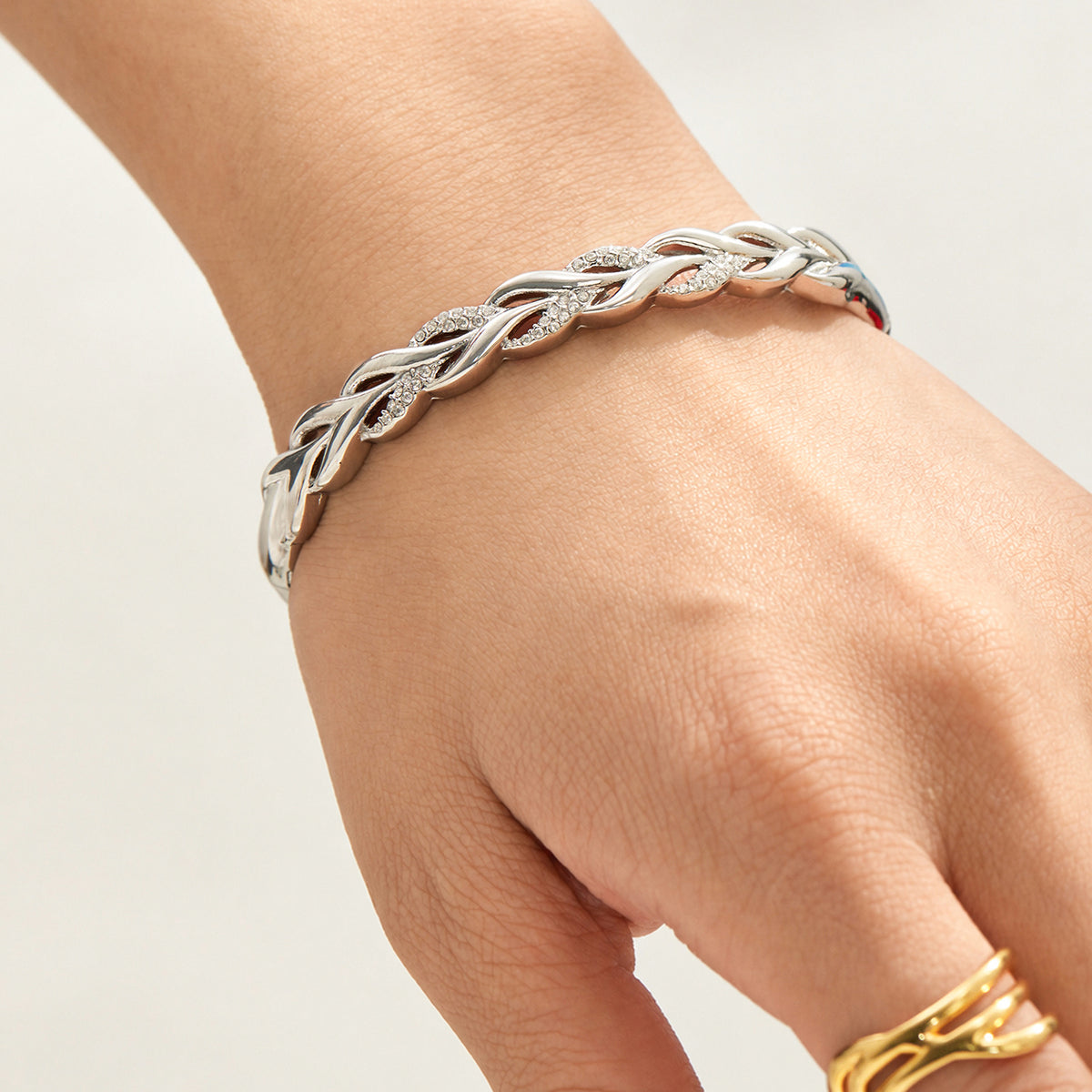 304 Stainless Steel 18K PVD Gold Twist Rope Zircon Bangle made with 304 Stainless Steel and 18K PVD gold finish for wholesale jewelry buyers - image 11