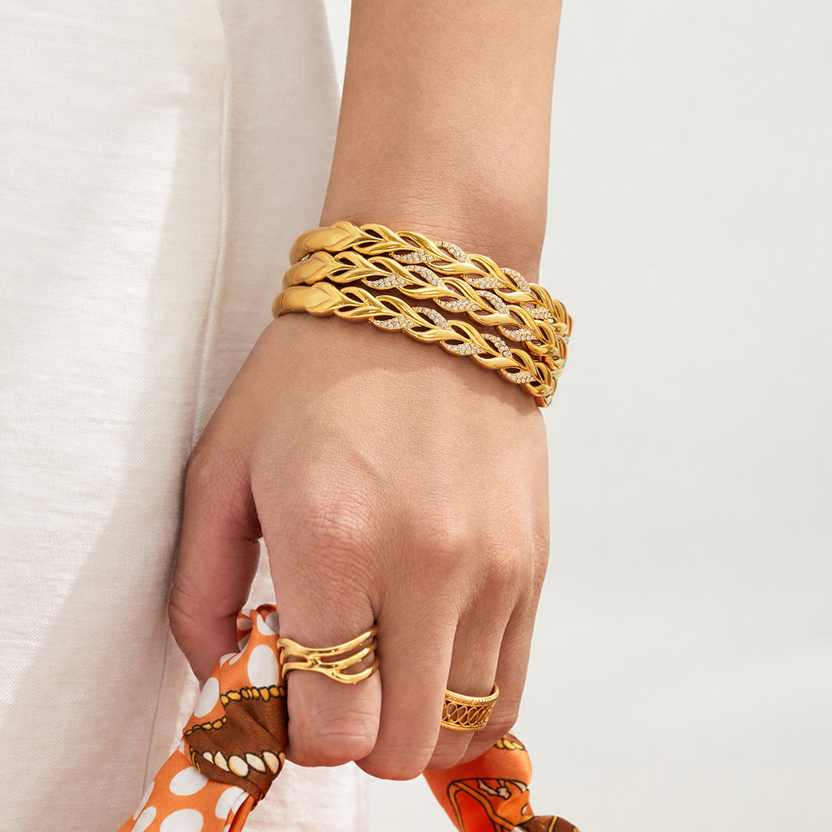304 Stainless Steel 18K PVD Gold Twist Rope Zircon Bangle made with 304 Stainless Steel and 18K PVD gold finish for wholesale jewelry buyers - image 14