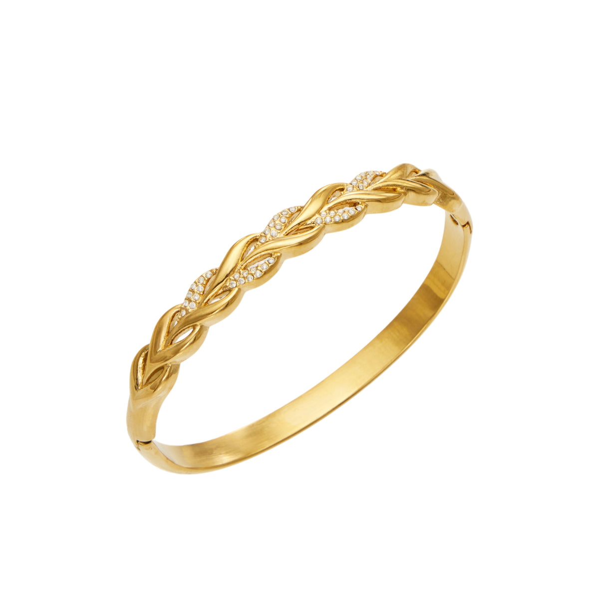 304 Stainless Steel 18K PVD Gold Twist Rope Zircon Bangle made with 304 Stainless Steel and 18K PVD gold finish for wholesale jewelry buyers - image 7