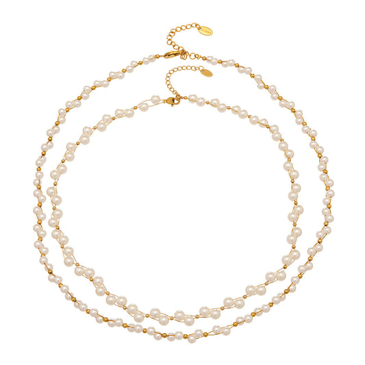316L Stainless Steel 18K Gold PVD French Style Faux Pearl Necklace