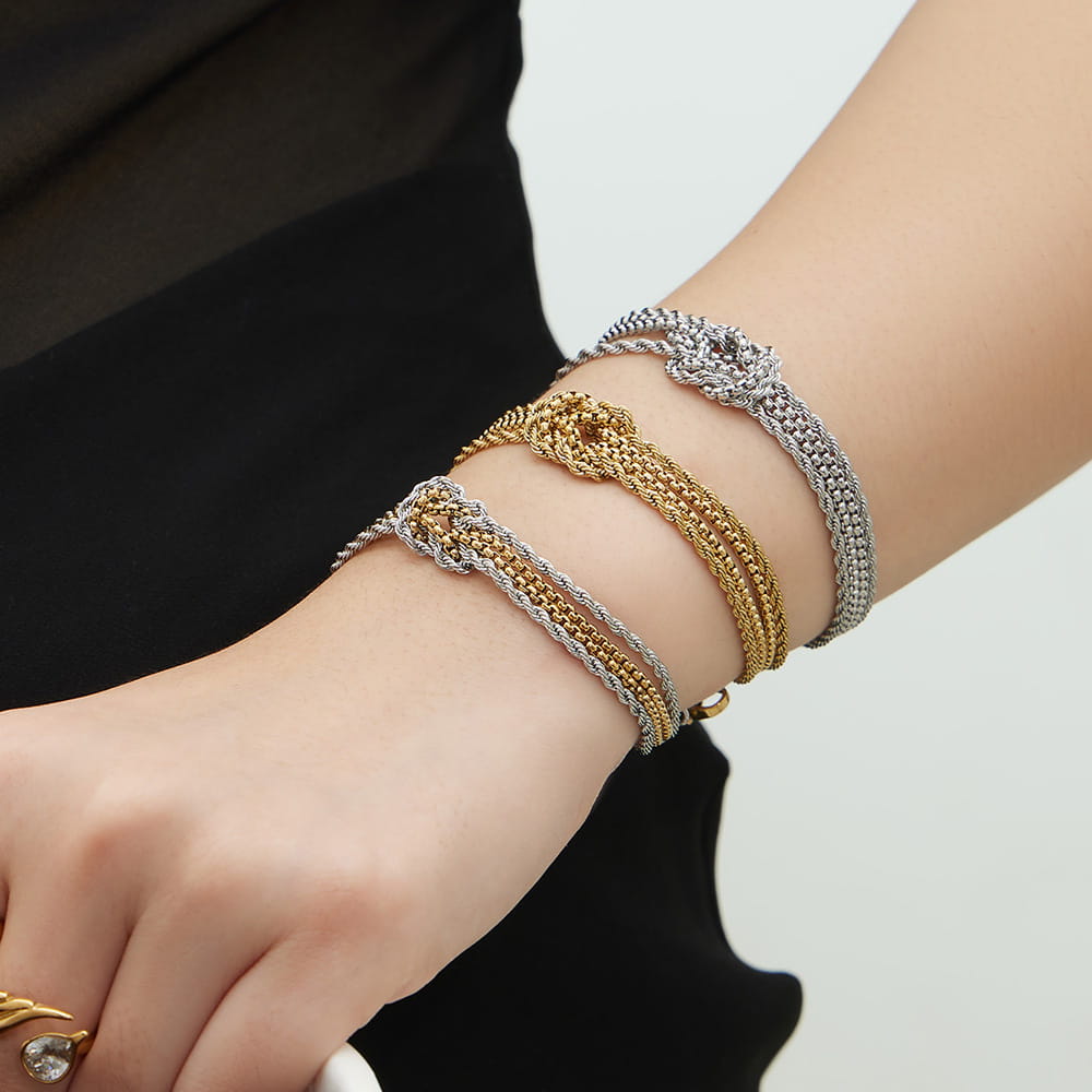 316L Stainless Steel Knotted Chain Bracelet | 18K PVD Gold Wholesale