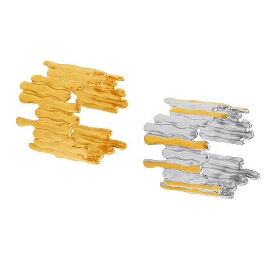 316L Stainless Steel Mixed Metal Irregular Geometric Open Ring | Melted Lava Statement Jewelry