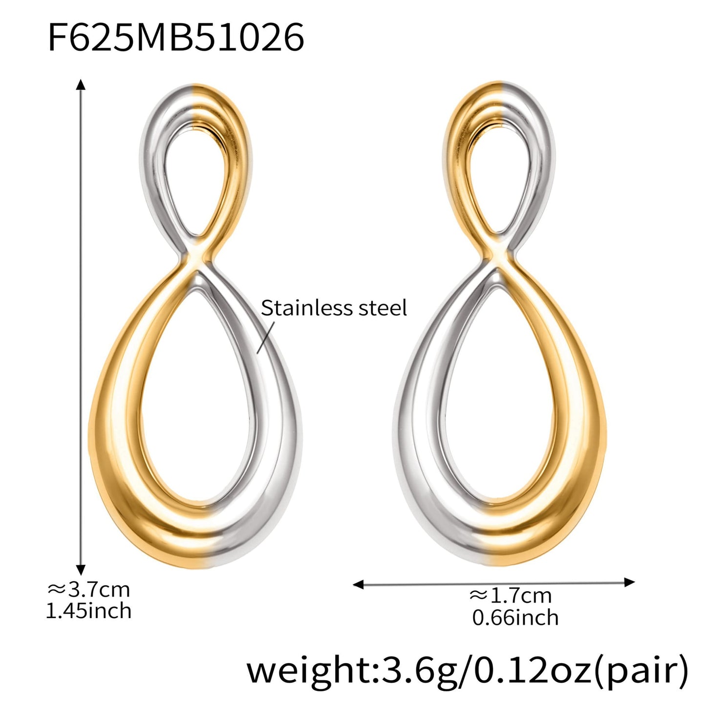 316L Stainless Steel Two-Tone Infinity Drop Earrings – PVD Gold Minimalist Design