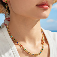 Colorful zircon chain necklace worn on model