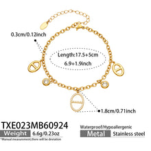 TXE023 gold charm bracelet size guide 17.5 plus 5 cm