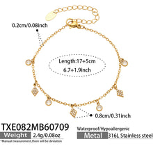TXE082 diamond zircon charm bracelet size card with 17+5cm adjustable chain for wholesale jewelry buyers
