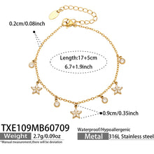 TXE109 flower zircon charm bracelet size card with 17+5cm adjustable chain in 316L stainless steel