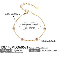 TXE148 pink cubic zirconia gold station bracelet 16.5 plus 5 cm size guide