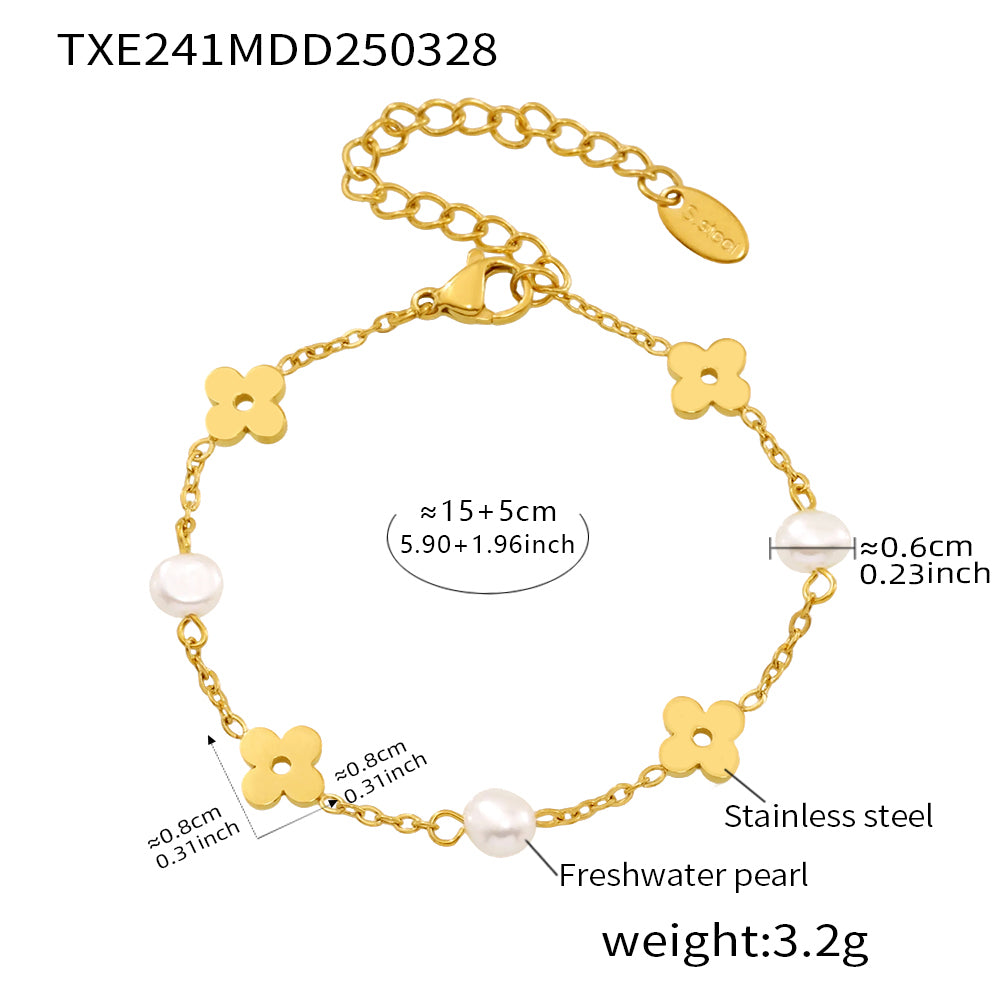 TXE241 freshwater pearl clover bracelet size and length guide for the 15 plus 5 cm chain