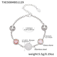 A blue glass stone bracelet spec sheet showing the adjustable chain length for wholesale jewelry buyers.