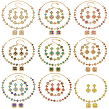 316L stainless steel 18K gold PVD full zircon four leaf clover jewelry set on white background
