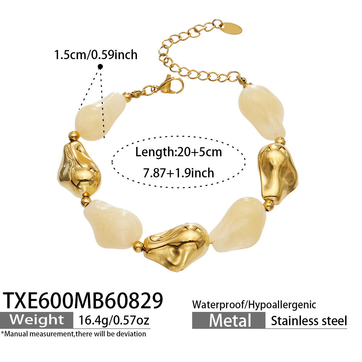 TXE600 yellow resin bracelet with gold finish size and product details
