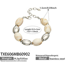 TXE606 Ivory Resin Steel bracelet with resin beads, polished 316L stainless steel accents and 19.5+5 cm size details