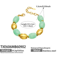 TXE606 Light Green Resin Gold bracelet with resin beads, 18K PVD gold finish and 19.5+5 cm size details