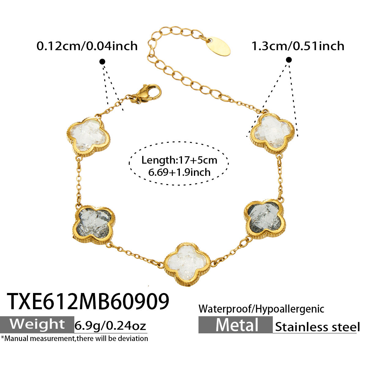 TXE612 black and white zircon bracelet size details, 17+5 cm