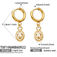TXF196 oval zircon hoop earrings size and product details in gold-tone stainless steel