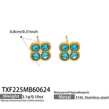 TXF225 steel tone aqua clover zircon earrings product image for 316L stainless steel jewelry wholesale
