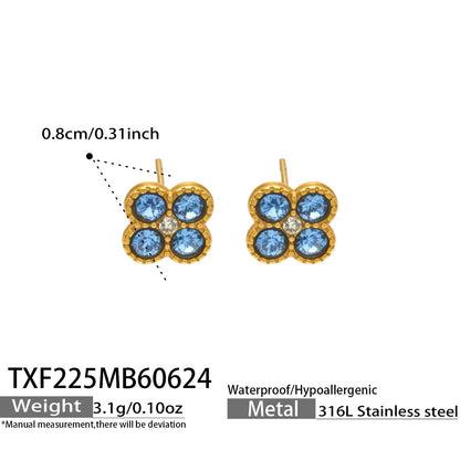 TXF225 steel tone turquoise clover zircon earrings product image for 316L stainless steel jewelry wholesale