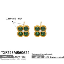 TXF225 steel tone dark green clover zircon earrings product image for 316L stainless steel jewelry wholesale