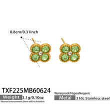 TXF225 steel tone green clover zircon earrings product image for 316L stainless steel jewelry wholesale