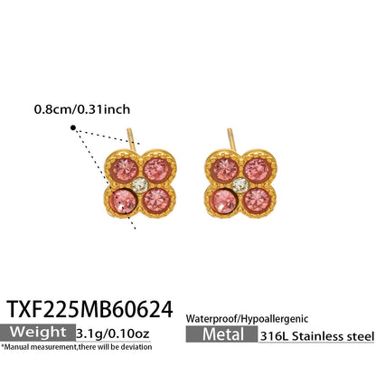 TXF225 steel tone rose clover zircon earrings product image for 316L stainless steel jewelry wholesale