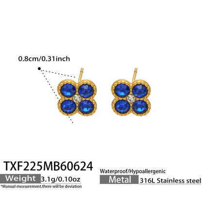 TXF225 steel tone blue clover zircon earrings product image for 316L stainless steel jewelry wholesale