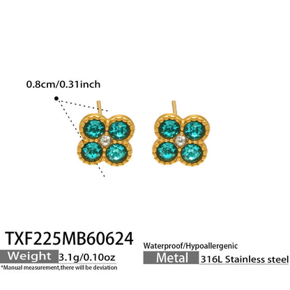 TXF225 steel tone sapphire blue clover zircon earrings product image for 316L stainless steel jewelry wholesale