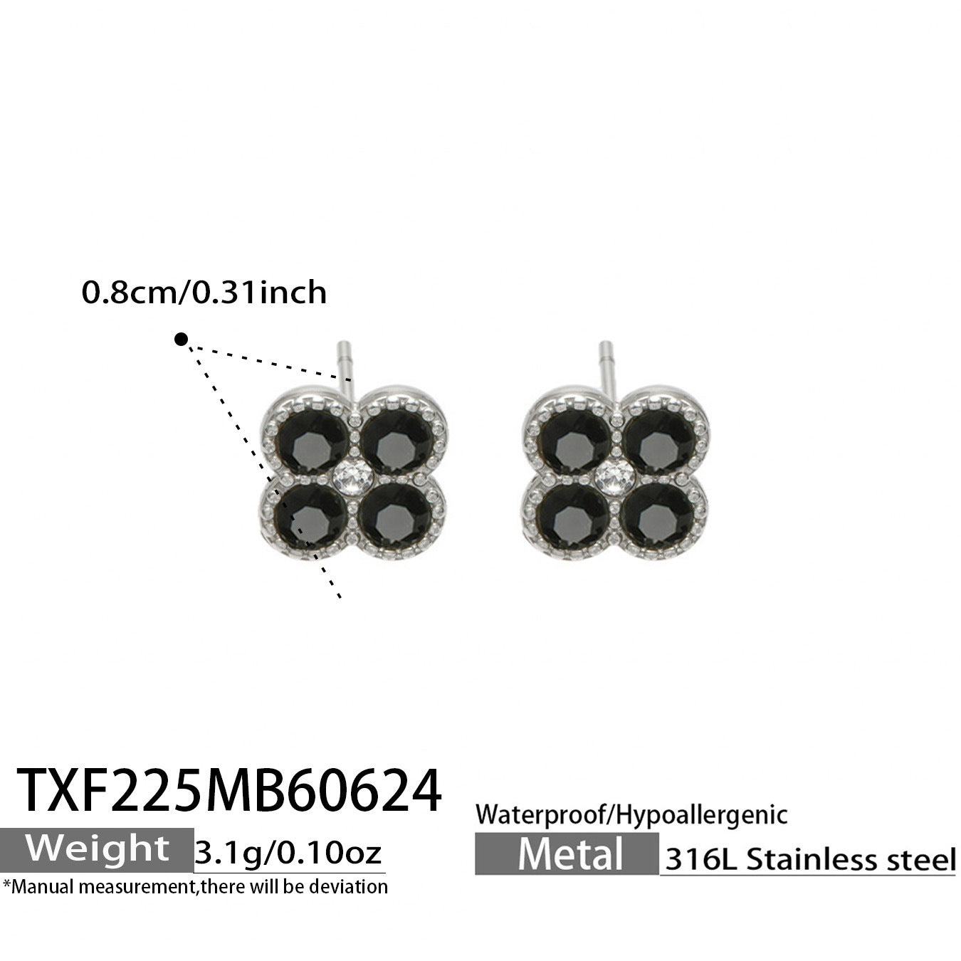 TXP225 steel tone white clover zircon necklace product image for 316L stainless steel jewelry wholesale