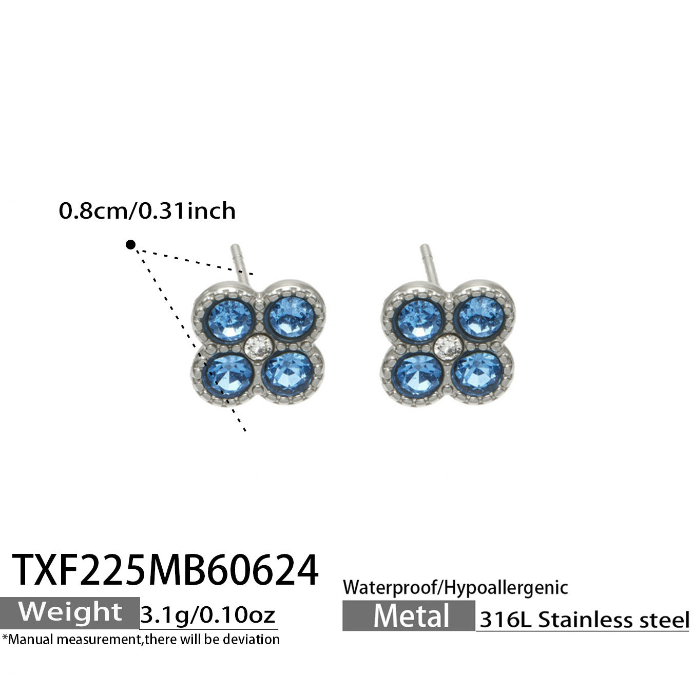 TXF225 gold tone black clover zircon earrings product image for 316L stainless steel jewelry wholesale