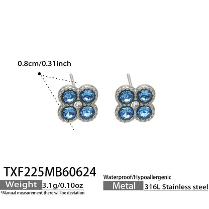 TXF225 gold tone black clover zircon earrings product image for 316L stainless steel jewelry wholesale