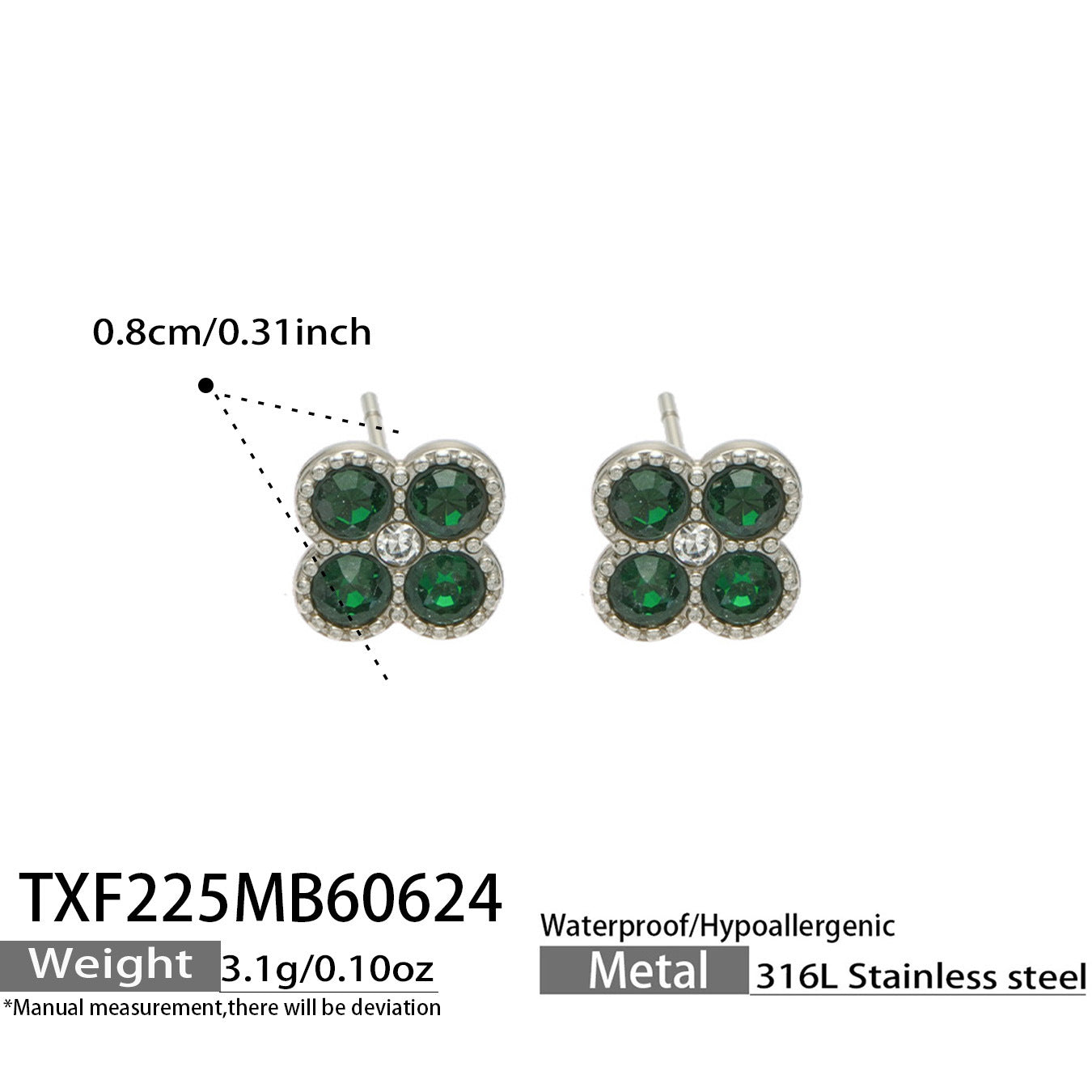 TXF225 gold tone turquoise clover zircon earrings product image for 316L stainless steel jewelry wholesale