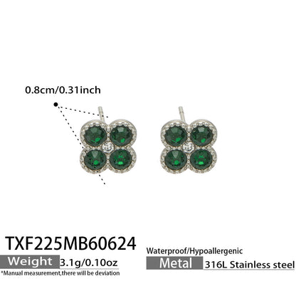TXF225 gold tone turquoise clover zircon earrings product image for 316L stainless steel jewelry wholesale