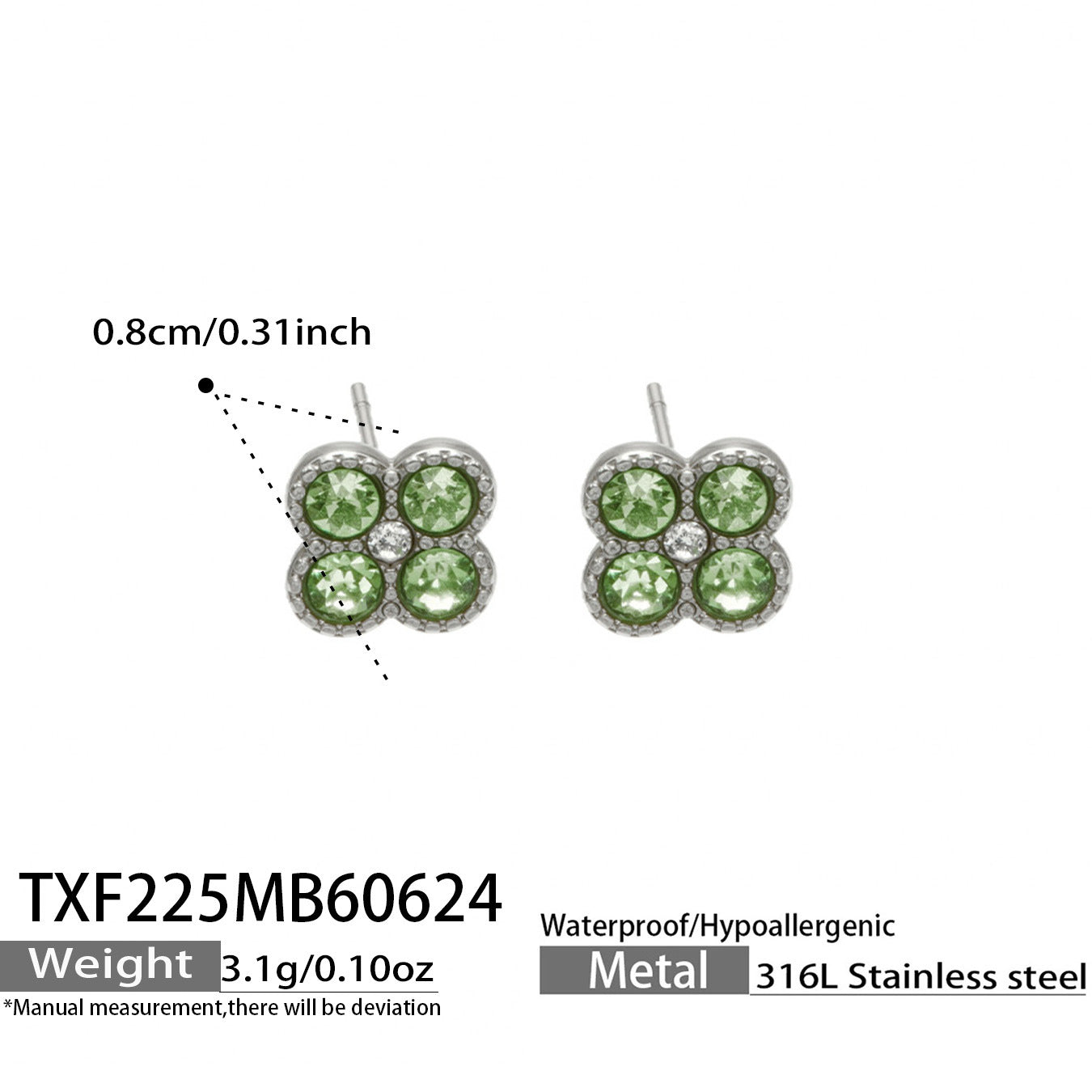 TXF225 gold tone dark green clover zircon earrings product image for 316L stainless steel jewelry wholesale