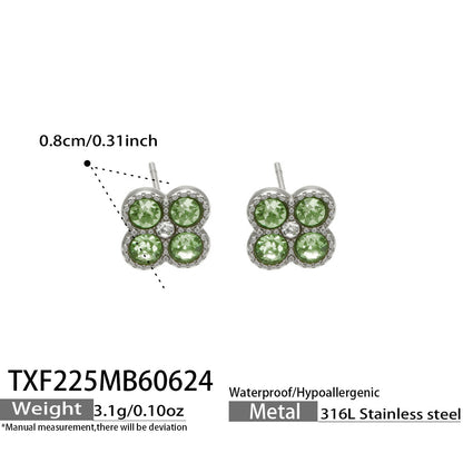 TXF225 gold tone dark green clover zircon earrings product image for 316L stainless steel jewelry wholesale