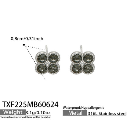TXF225 gold tone green clover zircon earrings product image for 316L stainless steel jewelry wholesale